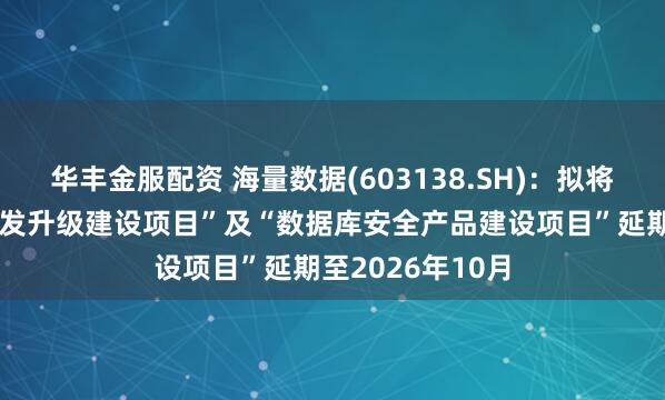 华丰金服配资 海量数据(603138.SH)：拟将“数据库技术研发升级建设项目”及“数据库安全产品建设项目”延期至2026年10月